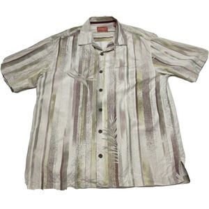 Tommy Bahama Mens Size M Silk Striped Short Sleeve Button Down Shirt Hawaiian